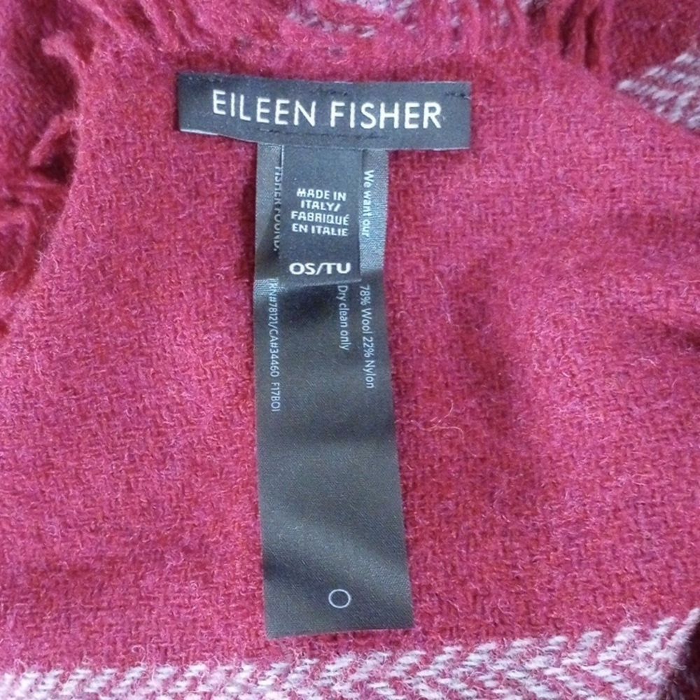 Eileen Fisher Burgundy Fringed Wool Blend Wrap/Shawl, OS - Picture 7 of 8